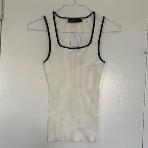 Meshki White Ribbed Tank with Black Contrast Trim